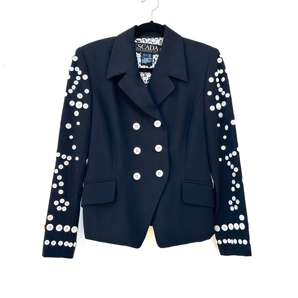 Vintage 90s Escada Margaretha Ley Black Blazer Buttons Wool Jacket 36 Couture 4 - Picture 2 of 13